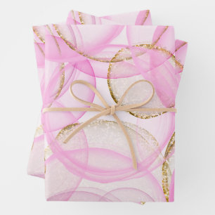 rosa und goldfarbenes Muster Geschenkpapier Set