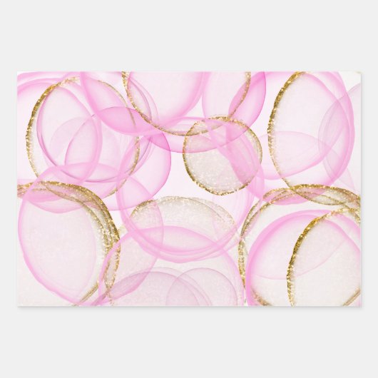 rosa und goldfarbenes Muster Geschenkpapier Set (Vorderseite)