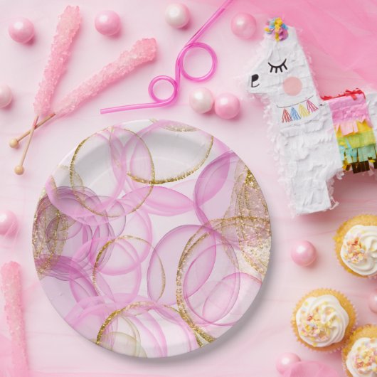 rosa und goldfarbenes Muster Pappteller (Party)