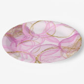 rosa und goldfarbenes Muster Pappteller (Schrägansicht)