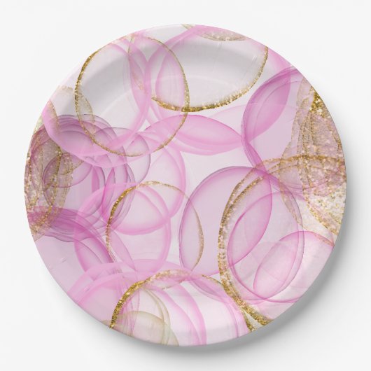 rosa und goldfarbenes Muster Pappteller (Vorderseite)