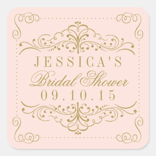 Rosa und goldfarbenes Verziertes Swirl Brautparty  Quadratischer Aufkleber (Vorderseite)