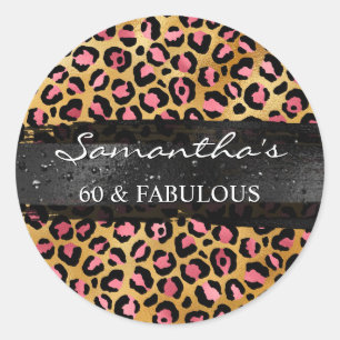 Rosa und Goldfolie Leopard 60 & Fabelhaft Runder Aufkleber