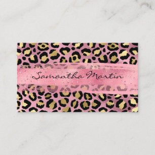 Rosa und Goldfolie Leopard Fleck Pinselstrich Visitenkarte