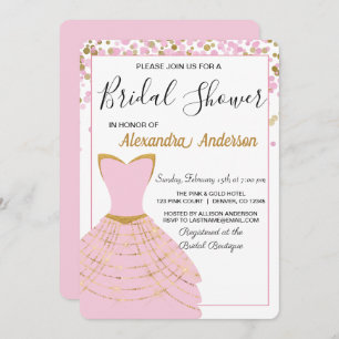 Rosa und Goldfolien-KleiderBrautparty-Einladung Einladung