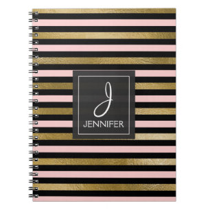 Rosa und Goldfolien-Monogramm Stiped Notizbuch Notizblock