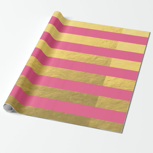 Rosa und Goldfolien-Streifen gedruckt Geschenkpapier (Ungerollt)