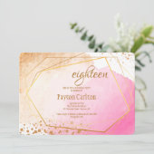 Rosa und Goldgeburtstags-Party Einladung (Stehend Vorderseite)