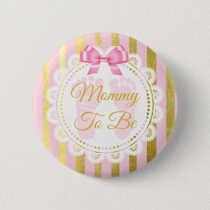 Rosa und goldgestreifte Bow Mommy zum Button