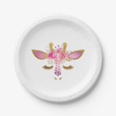 Rosa-und Goldgiraffen-Papier-Teller Pappteller (Vorderseite)