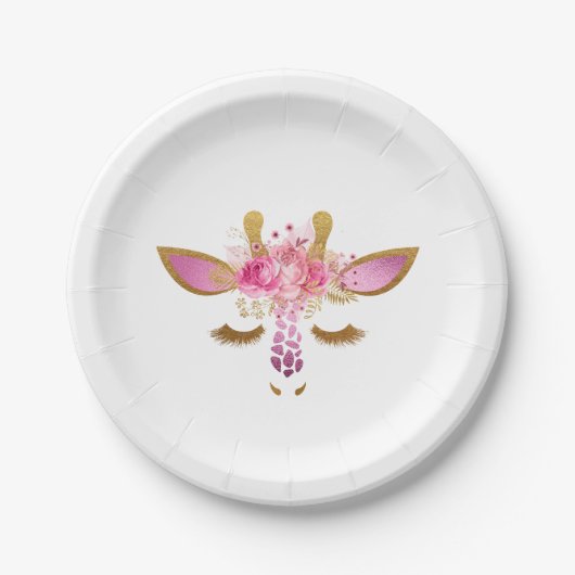Rosa-und Goldgiraffen-Papier-Teller Pappteller (Vorderseite)