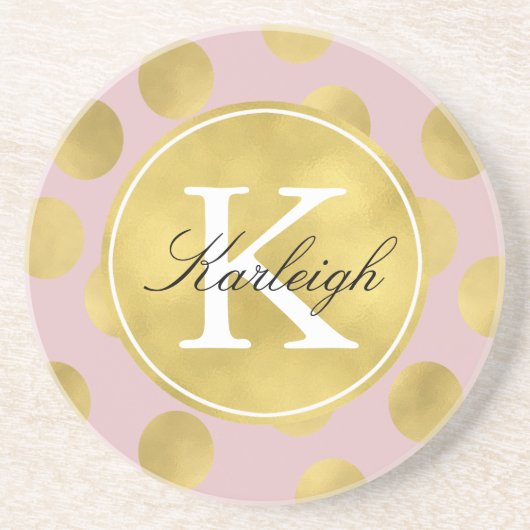 Rosa und Goldglitz-Punkt-Monogramm Sandstein Untersetzer (Vorne)