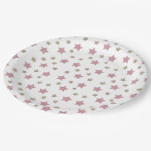 Rosa und GoldGlitzer-Stern 9" Papierplatte Pappteller (Schrägansicht)