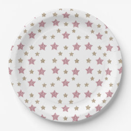 Rosa und GoldGlitzer-Stern 9" Papierplatte Pappteller