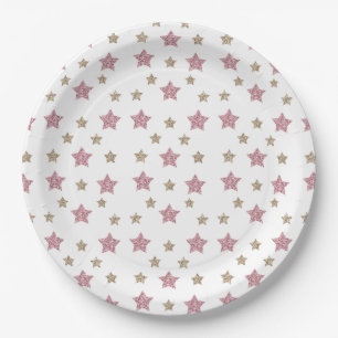 Rosa und GoldGlitzer-Stern 9" Papierplatte Pappteller