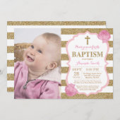 Rosa und GoldGlitzer-Taufe-Einladung Einladung (Vorne/Hinten)