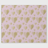 Rosa-und Goldherzen Geschenkpapier (Flach)