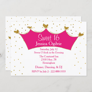 Rosa und Goldkrone Süße 16 Geburtstag Einladung