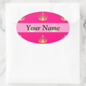 Rosa- und Goldkronenmuster Ovaler Aufkleber (Tasche)