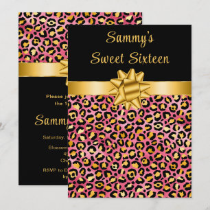 Rosa und Goldleopard Print 16 . Geburtstag Einladung