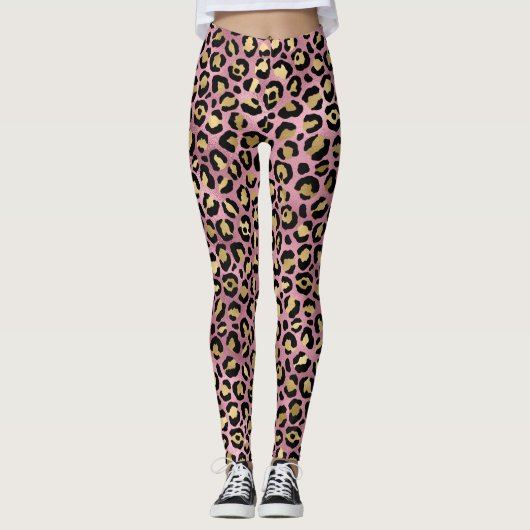 Rosa und Goldleoparden Leggings (Vorderseite)