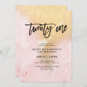 Rosa- und Goldmarmor | 21. Geburtstag Party Einladung (Vorne/Hinten)