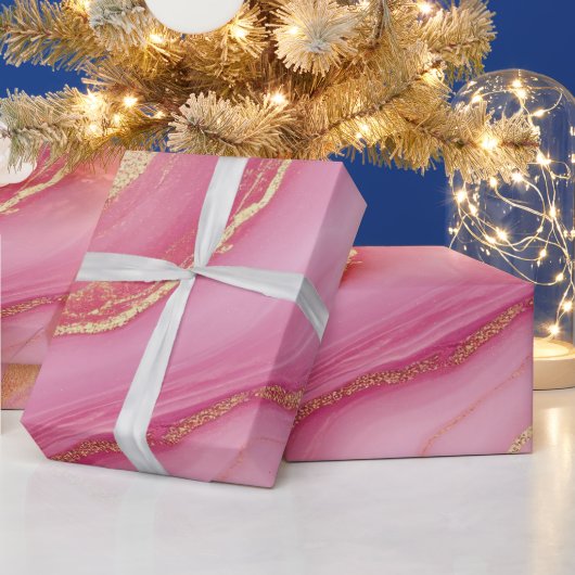 Rosa und Goldmarmor Elegant Geschenkpapier (Feiertage)