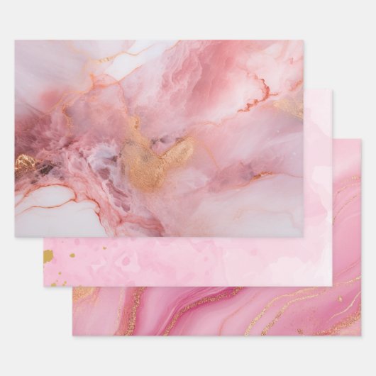 Rosa und Goldmarmor Elegant Geschenkpapier Set (Set)