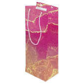 Rosa und Goldmarmor Elegant Geschenktüte Für Weinflaschen (Rückseite Schrägansicht)