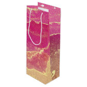 Rosa und Goldmarmor Elegant Geschenktüte Für Weinflaschen (Vorderseite Schrägansicht)