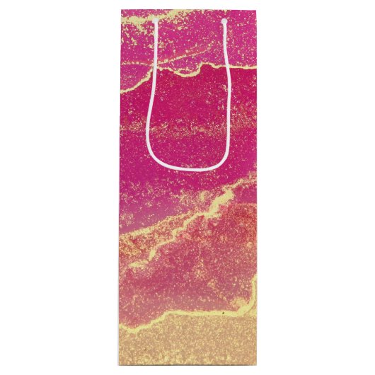 Rosa und Goldmarmor Elegant Geschenktüte Für Weinflaschen (Vorderseite)