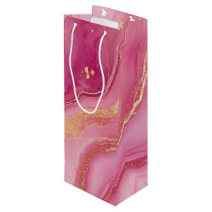 Rosa und Goldmarmor Elegant Geschenktüte Für Weinflaschen