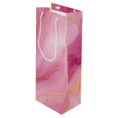 Rosa und Goldmarmor Elegant Geschenktüte Für Weinflaschen (Vorderseite Schrägansicht)
