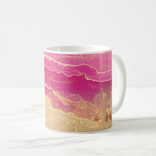Rosa und Goldmarmor Elegant Kaffeetasse (VorderseiteRechts)