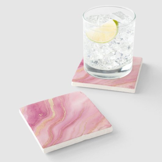 Rosa und Goldmarmor Elegant Steinuntersetzer (Seitenansicht)