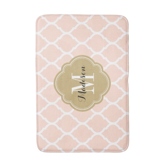 Rosa und goldmarokkanisches Quatrefolienmonogramm Badematte (Vorderseite Vertikal)
