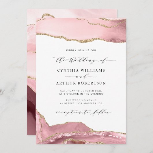 Rosa und Goldmedaille Einladung zur Hochzeit (Vorne/Hinten)