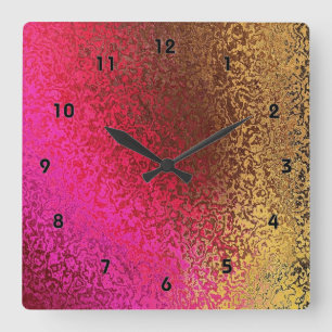 Rosa und Goldmuster Quadratische Wanduhr