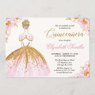 Rosa und Goldprinzessin Quinceanera Einladung