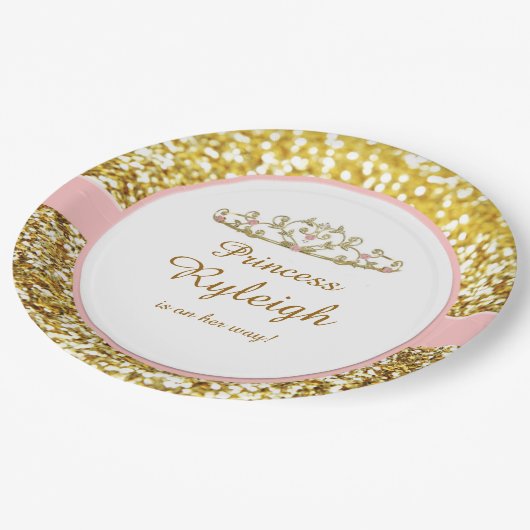 Rosa- und Goldprinzessin-Teller Pappteller (Schrägansicht)