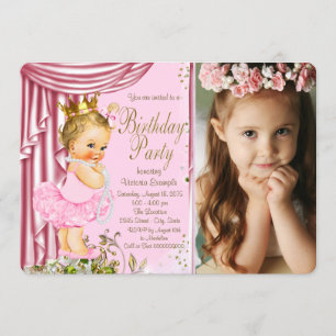 Rosa und Goldprinzessin Tutu Pearl Birthday Party Einladung