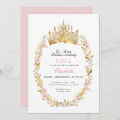 Rosa und Goldprinzessin zum Geburtstag Einladung (Vorne/Hinten)