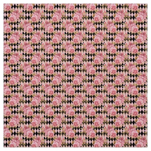 Rosa- und Goldrosen-Blumenstoff Stoff (Muster)