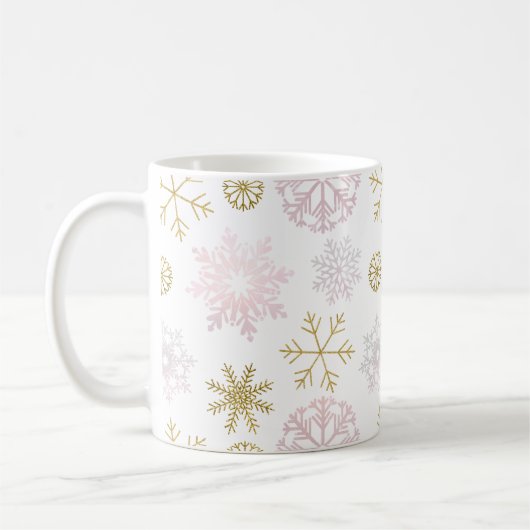 Rosa- und Goldschneeflocken Wintermonate Tasse (Links)