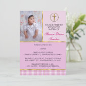 Rosa und Goldtaufe/Einladung zur Feier Einladung (Stehend Vorderseite)