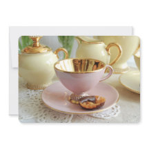 Rosa und Goldteacup-Tee-Party Einladung