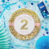 Rosa und Goldzweiter Geburtstags-Teller Pappteller (Party)