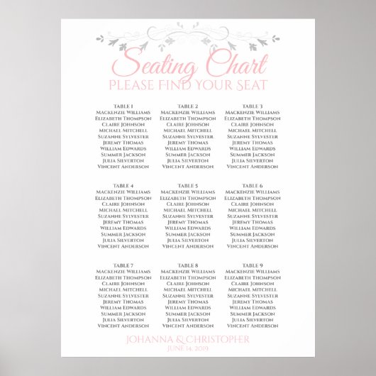 Rosa und Grau 9 Tabelle Hochzeitstabelle Poster (Vorne)