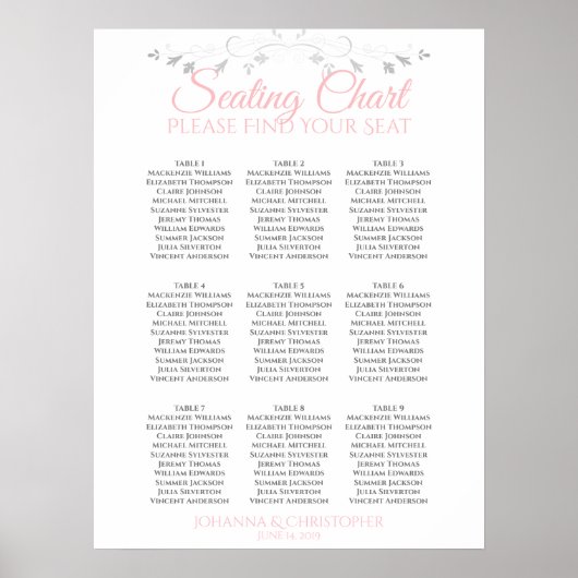 Rosa und Grau 9 Tabelle Hochzeitstabelle Poster (Vorne)