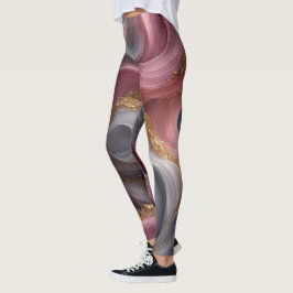 Rosa und Grau abstrakte Fluid Art Gold Leggings